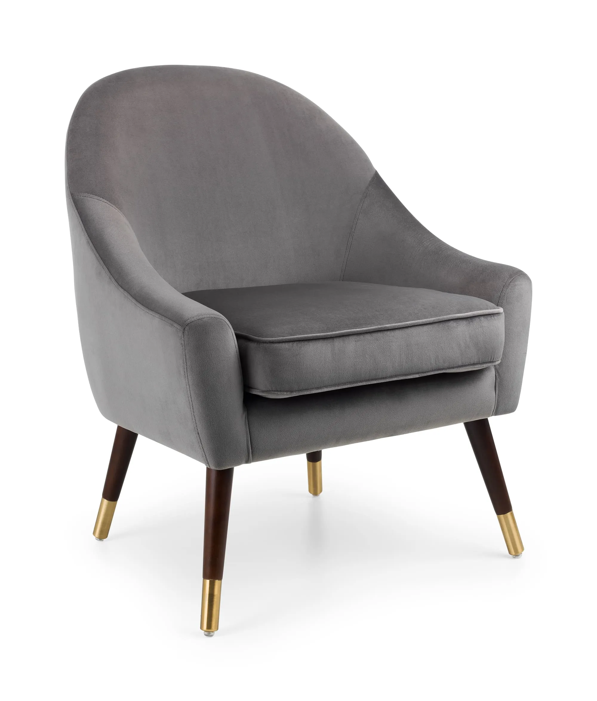 Grey Velvet Armchair with Oak Legs