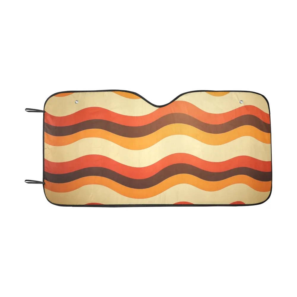 Groovy Stripes Windshield Sun Shade, 70s Orange Brown Art Car Accessories Auto Protector Cool Window Visor Screen Cover Decor Universal Fit