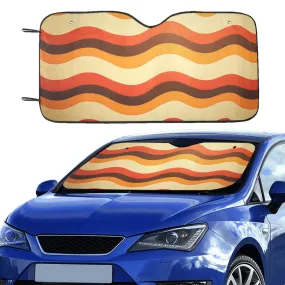 Groovy Stripes Windshield Sun Shade, 70s Orange Brown Art Car Accessories Auto Protector Cool Window Visor Screen Cover Decor Universal Fit