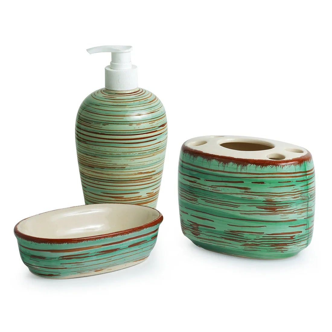 Handpainted Ceramic Bathroom Accessory Set Of 3