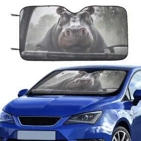 Hippo Driving Car Sun Shade, Hippopotamus Funny Windshield Accessories Auto Vehicle Truck Protector Window Visor Screen Blocker Sunshade