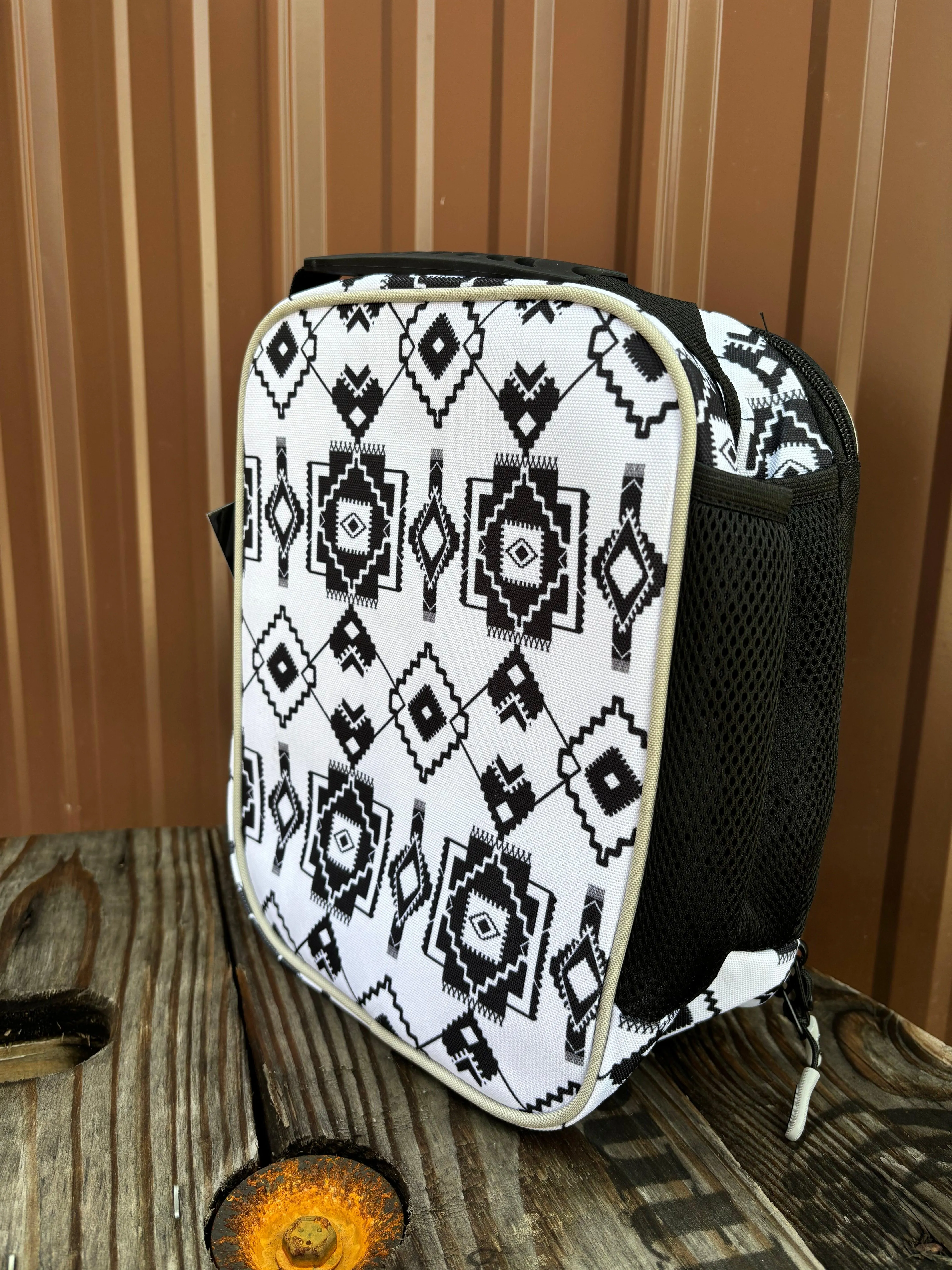 Hooey Black & White Southwestern Aztec Print Lunch Box HLB005-WHBK