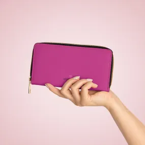 Hot Pink Color Zipper Wallet, Solid Pink Color Long Compact Designer Premium Quality Women's Wallet