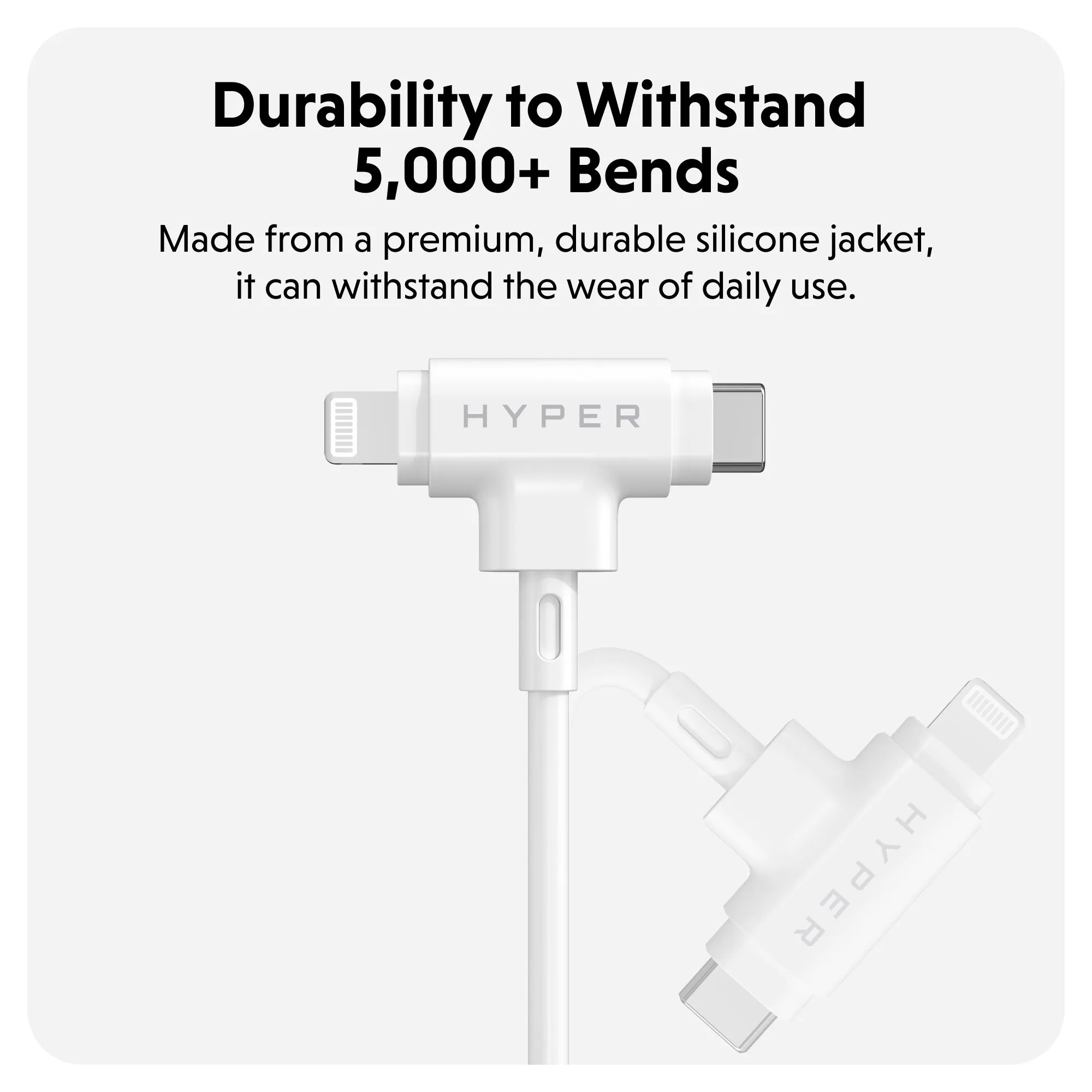 HyperJuice USB-C and Lightning Hybrid Silicone Cable (1.5m/5ft) - White