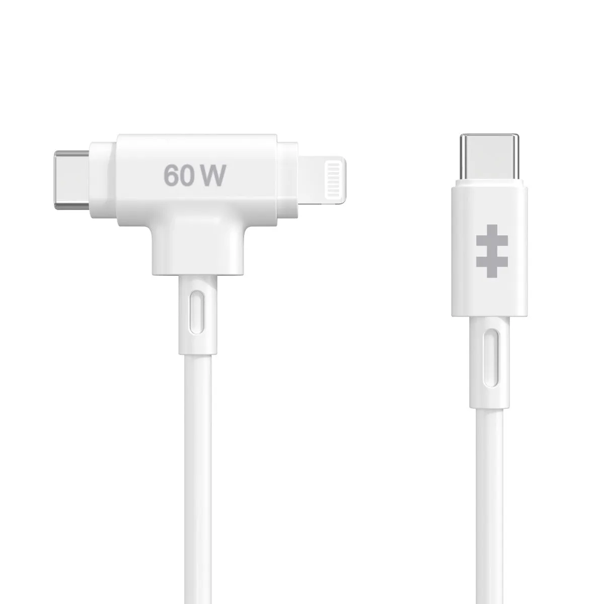 HyperJuice USB-C and Lightning Hybrid Silicone Cable (1.5m/5ft) - White