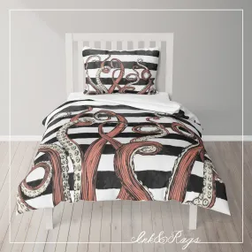 IN STOCK SAMPLE WINTER FLEECE Octopus Tentacle Stripe - 2 Piece Twin Duvet Cover Set