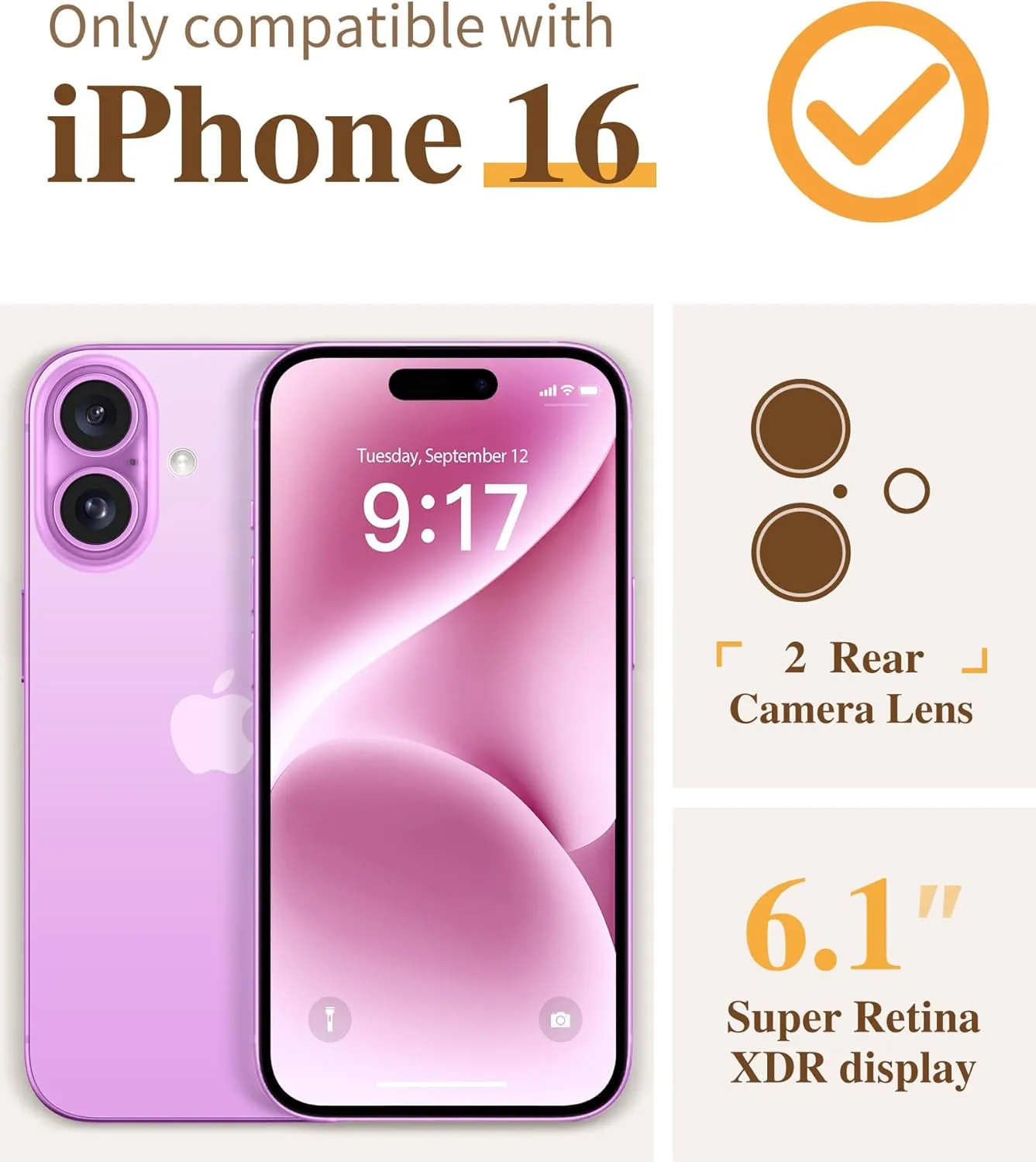 iPhone 16 Case Screen Protector & Camera Lens Protector Slim TPU Shockproof Bumper Protective Phone Case Cover