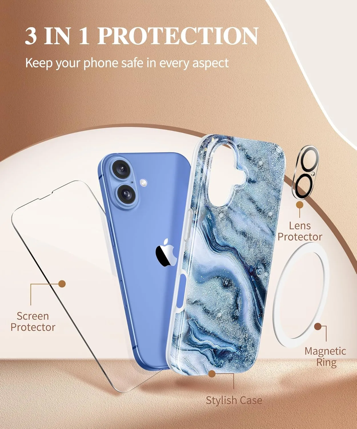 iPhone 16 Case Screen Protector & Camera Lens Protector Slim TPU Shockproof Bumper Protective Phone Case Cover