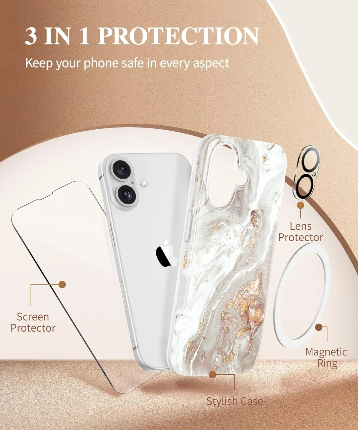 iPhone 16 Case Screen Protector & Camera Lens Protector Slim TPU Shockproof Bumper Protective Phone Case Cover