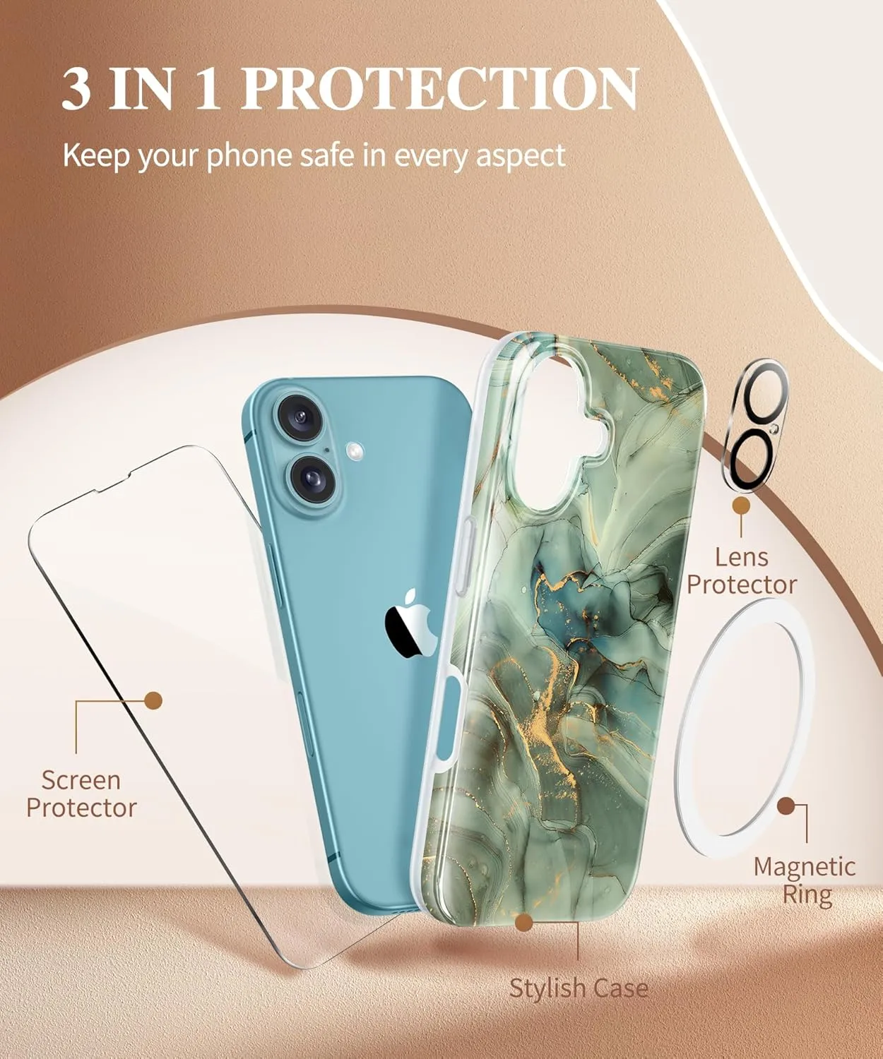 iPhone 16 Case Screen Protector & Camera Lens Protector Slim TPU Shockproof Bumper Protective Phone Case Cover