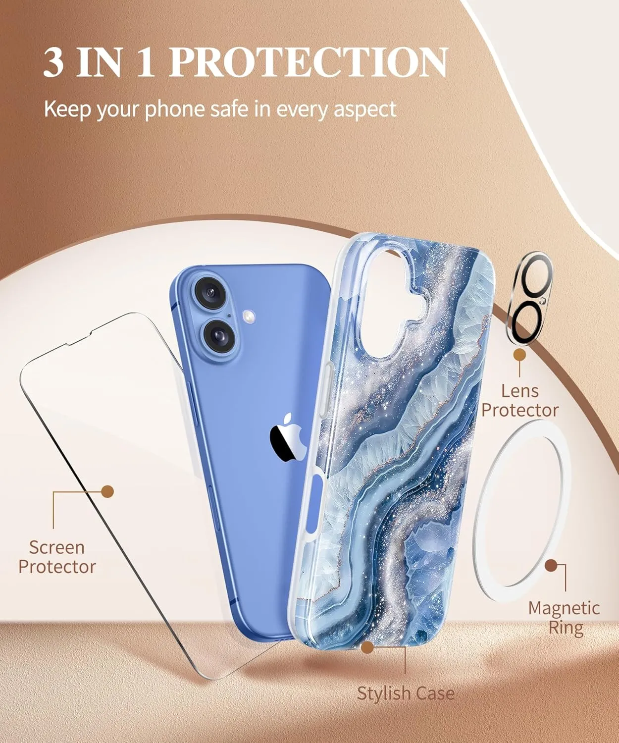 iPhone 16 Case Screen Protector & Camera Lens Protector Slim TPU Shockproof Bumper Protective Phone Case Cover