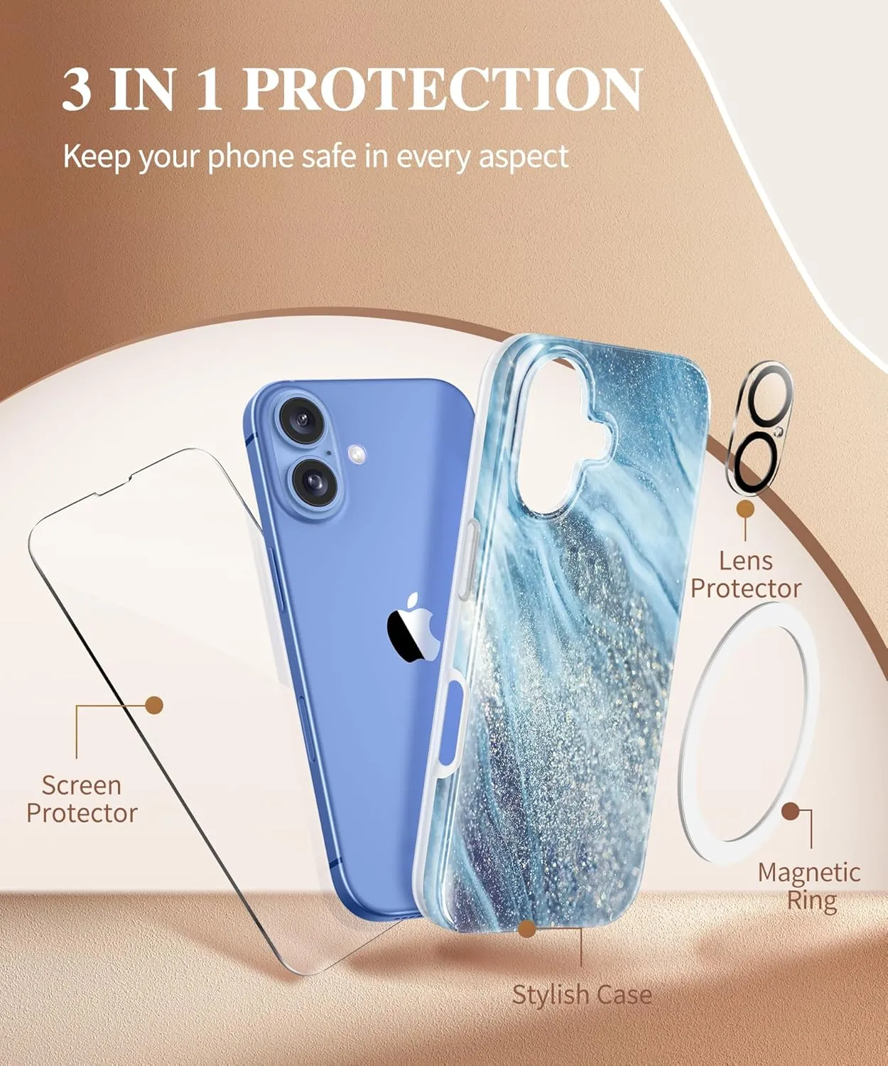 iPhone 16 Case Screen Protector & Camera Lens Protector Slim TPU Shockproof Bumper Protective Phone Case Cover