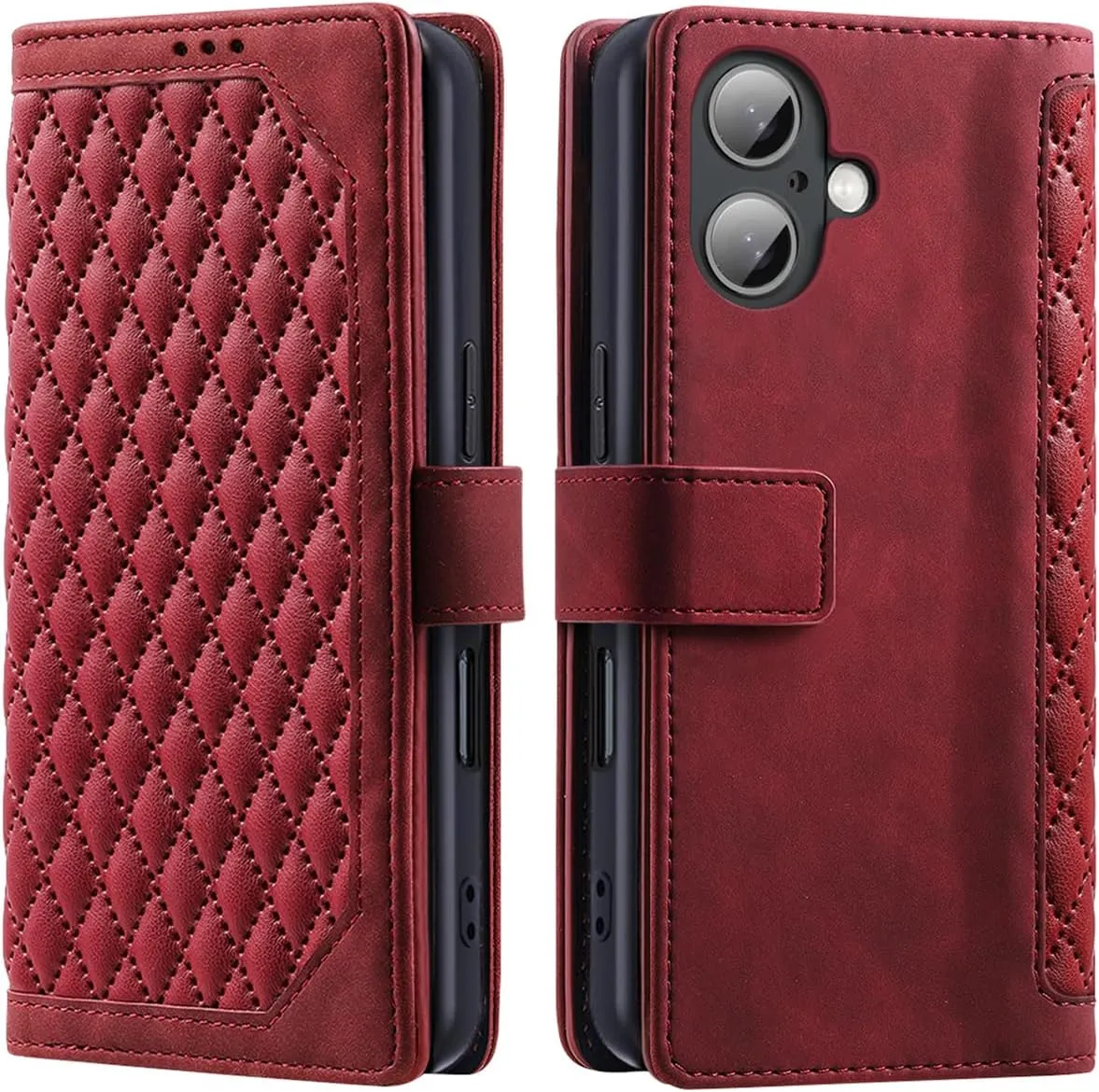 iPhone 16 PU Leather Magnetic Closure Protective iphone16 Flip Cover Red