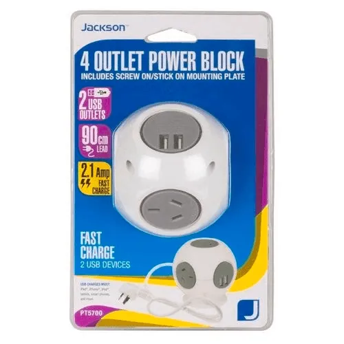 Jackson PT5700 4 Outlet Power Block USB Charging Ports Hub