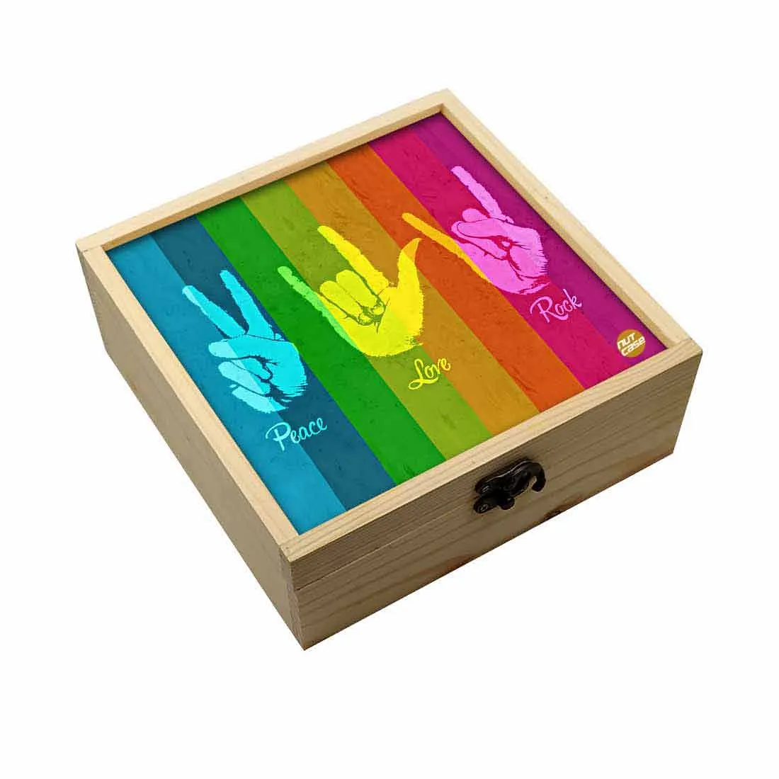 Jewellery Box Wooden Jewelry Organizer -  Peace Love Rock