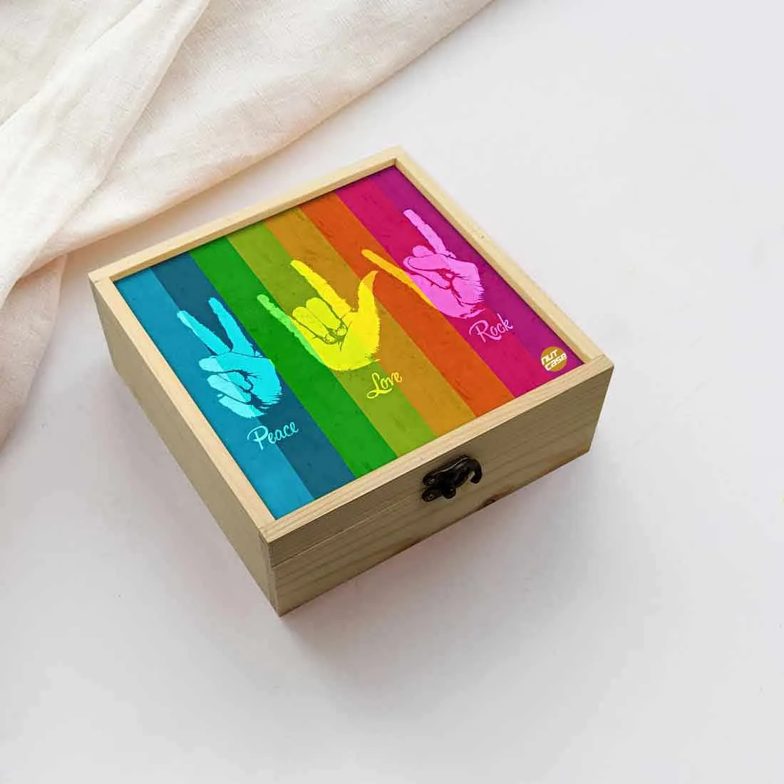 Jewellery Box Wooden Jewelry Organizer -  Peace Love Rock