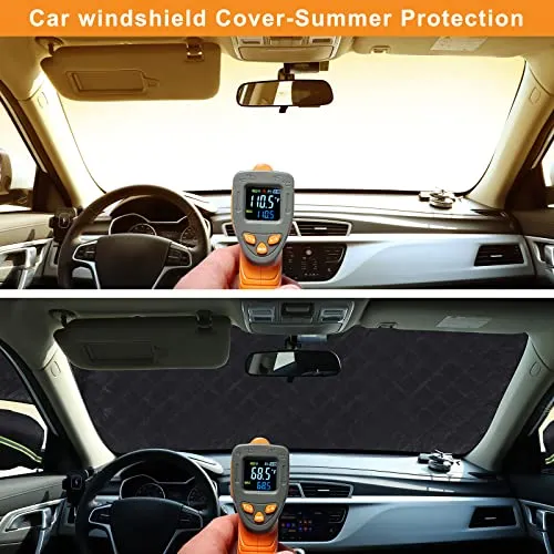 Kaskawise Car Windshield Sunshade, Car Sunshade with Side Mirror Protector for UV and Sun Heat Protection, Waterproof and Windproof Car Sunshade for Trucks and SUVs 59×78.3 Inches (Silver)