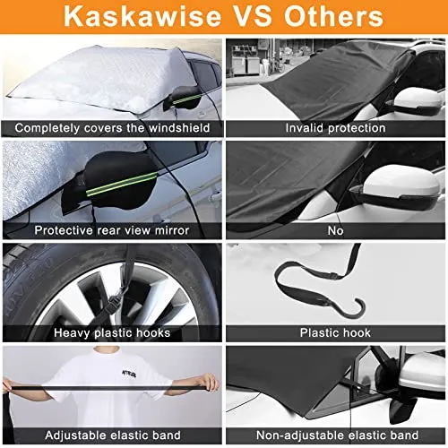 Kaskawise Car Windshield Sunshade, Car Sunshade with Side Mirror Protector for UV and Sun Heat Protection, Waterproof and Windproof Car Sunshade for Trucks and SUVs 59×78.3 Inches (Silver)