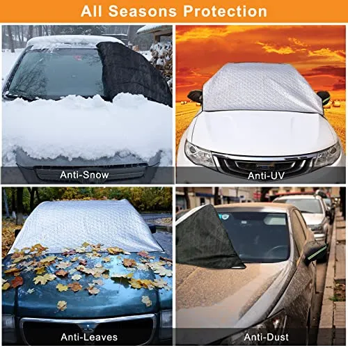 Kaskawise Car Windshield Sunshade, Car Sunshade with Side Mirror Protector for UV and Sun Heat Protection, Waterproof and Windproof Car Sunshade for Trucks and SUVs 59×78.3 Inches (Silver)