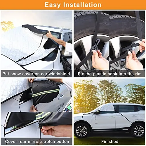 Kaskawise Car Windshield Sunshade, Car Sunshade with Side Mirror Protector for UV and Sun Heat Protection, Waterproof and Windproof Car Sunshade for Trucks and SUVs 59×78.3 Inches (Silver)