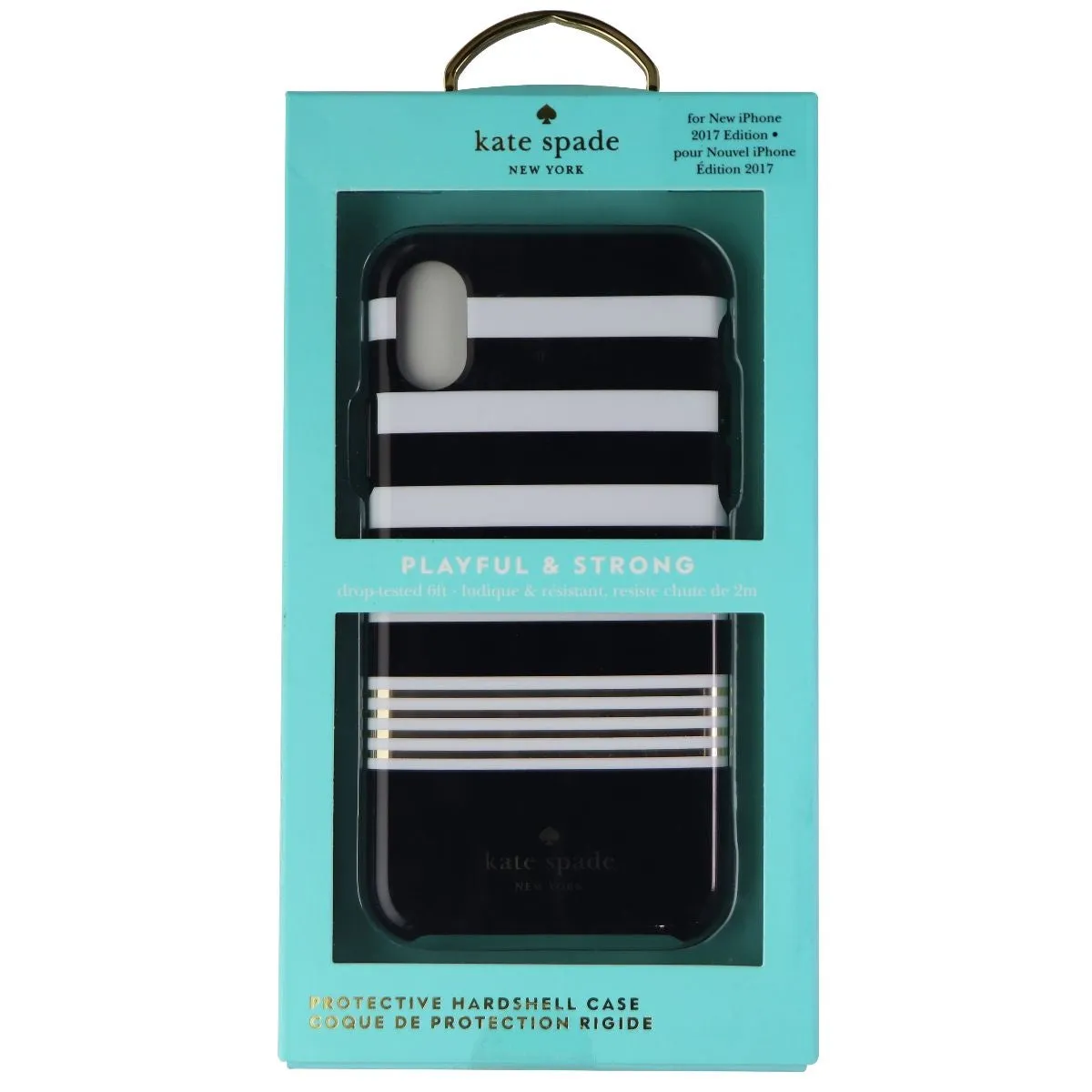 Kate Spade Hardshell Case for Apple iPhone Xs/X - Black/White/Gold Stripe