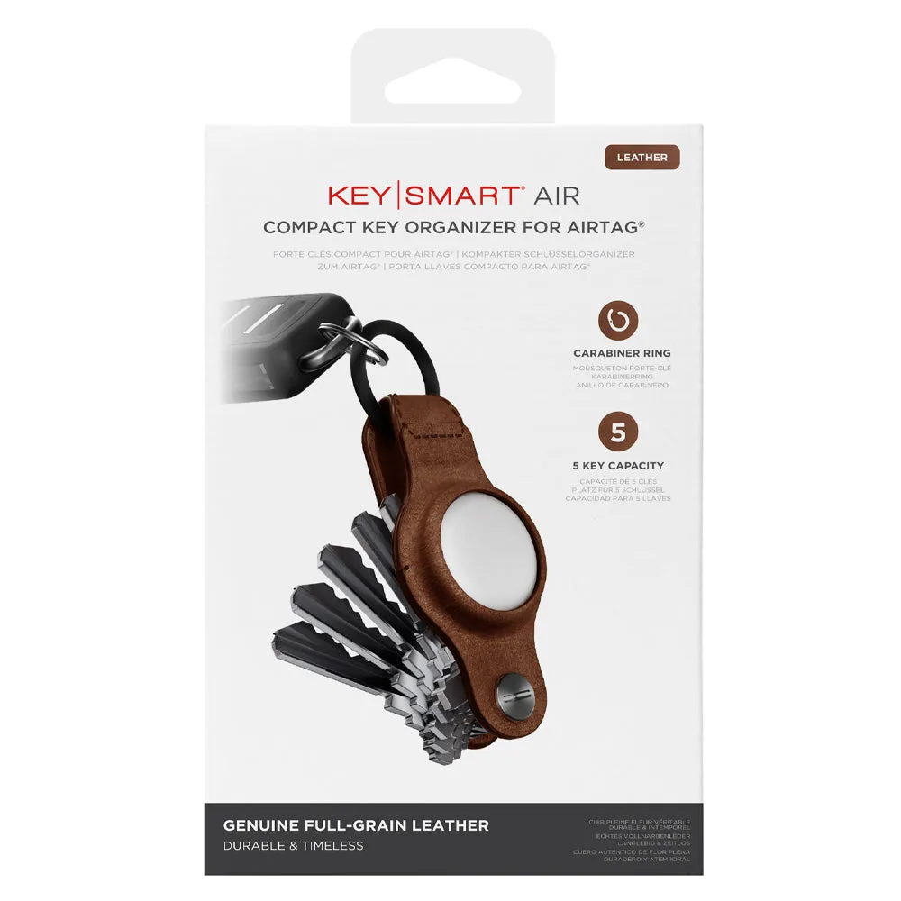 KeySmart Air - Compact Leather Key Holder and Case for Apple Airtag - Brown