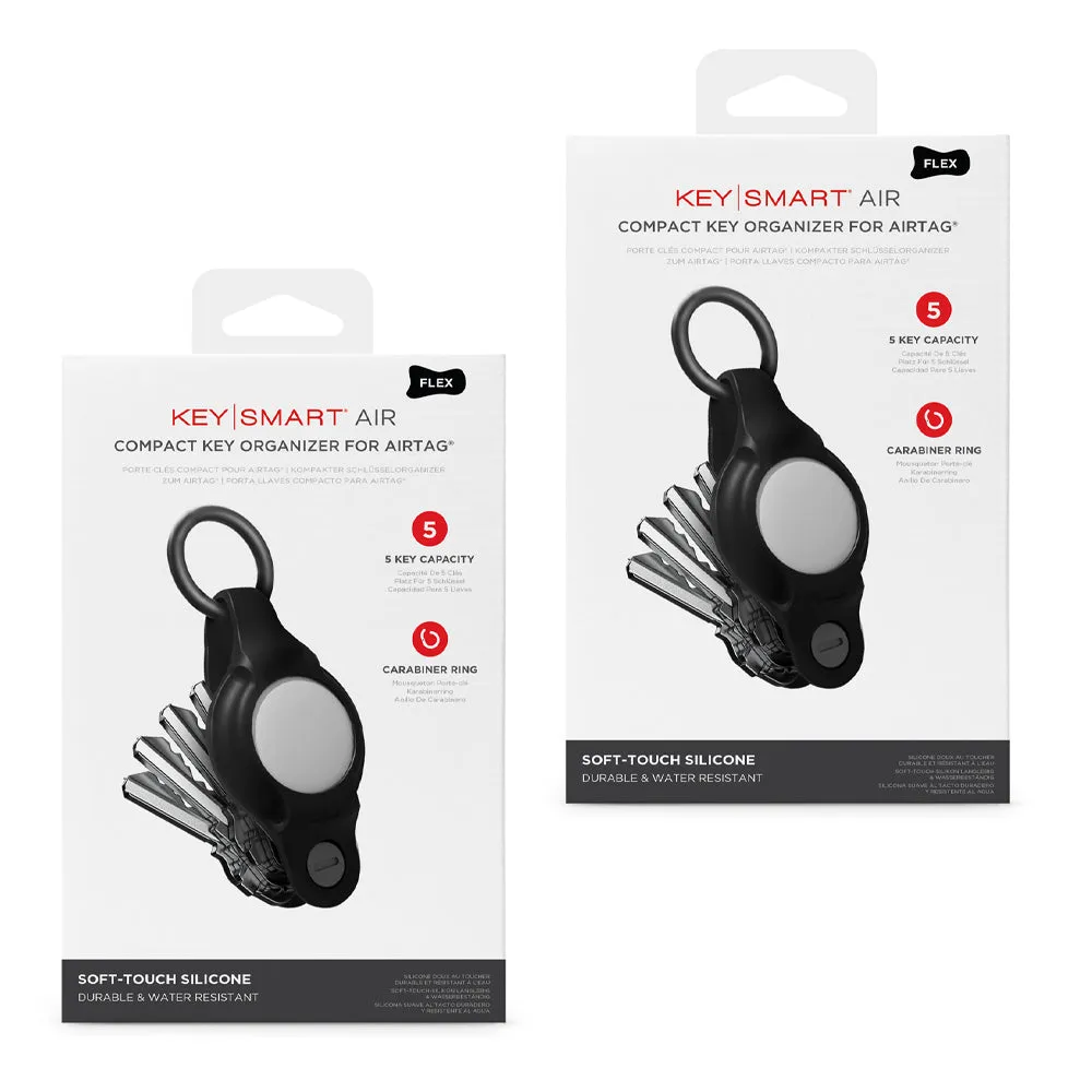 KeySmart Air Flex - Compact Key Holder for Apple AirTag, Slim and Pocket Friendly (Up to 5 Keys) - Black - 2 Pack