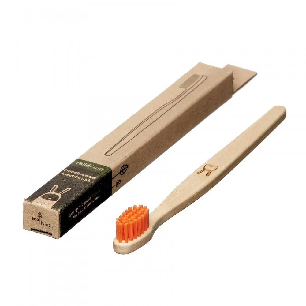 Kids 100% Plant-Based Beech Wood Toothbrush - Rabbit - Orange