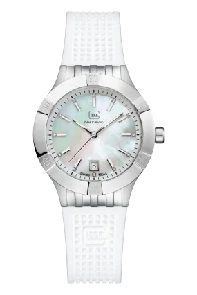 Lady's Silver-Tone Steel Glock Watch with Mother of Pearl Diamond Dial