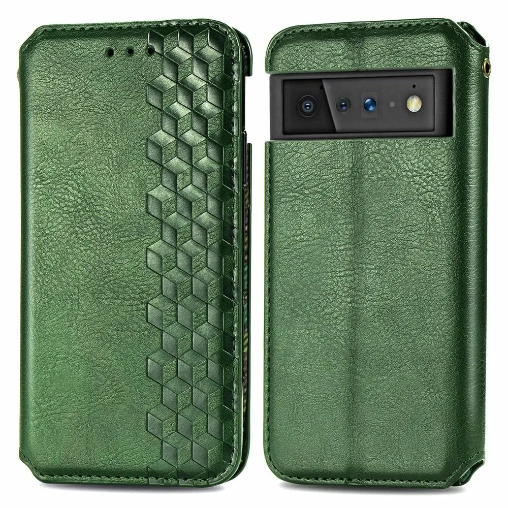 Leather case with a stylish rhombus imprint for Google Pixel 6 - Green