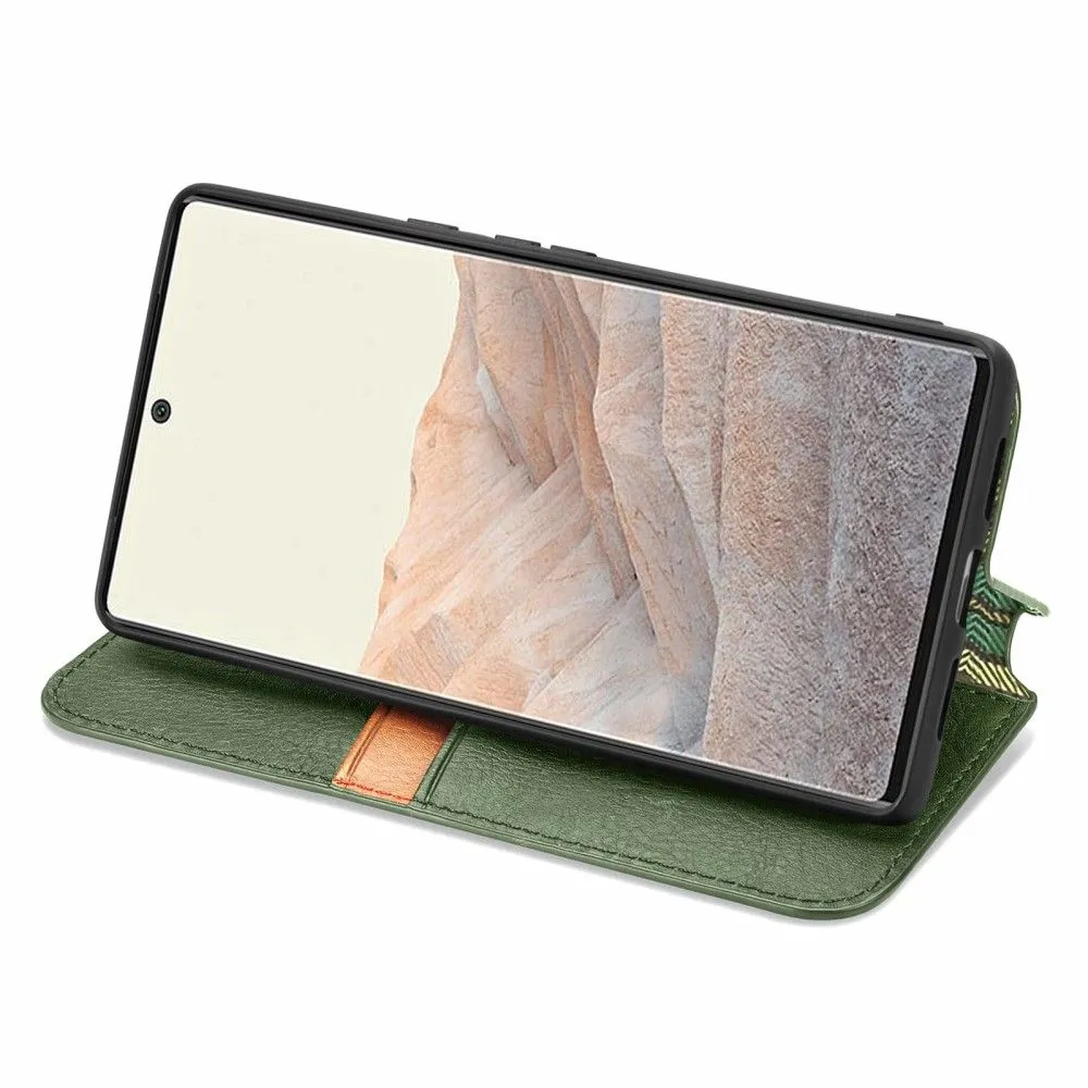 Leather case with a stylish rhombus imprint for Google Pixel 6 - Green