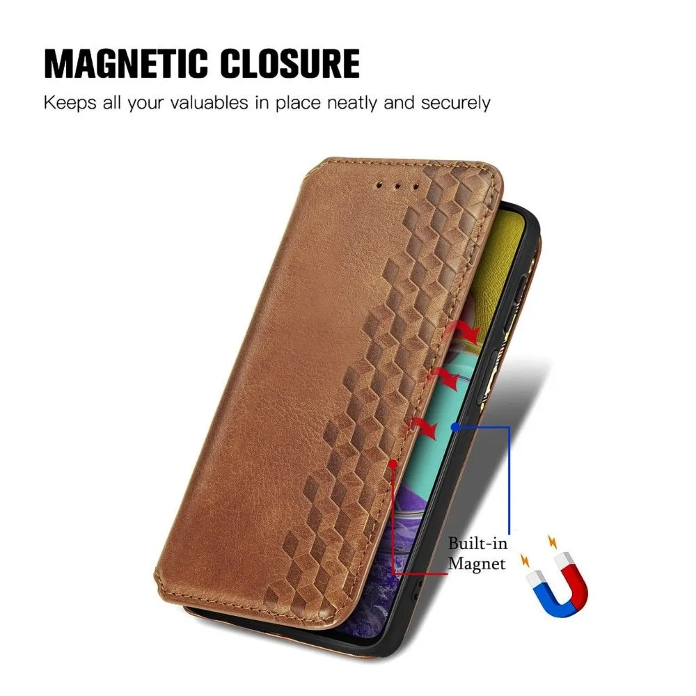 Leather case with a stylish rhombus imprint for Samsung Galaxy M33 5G - Brown