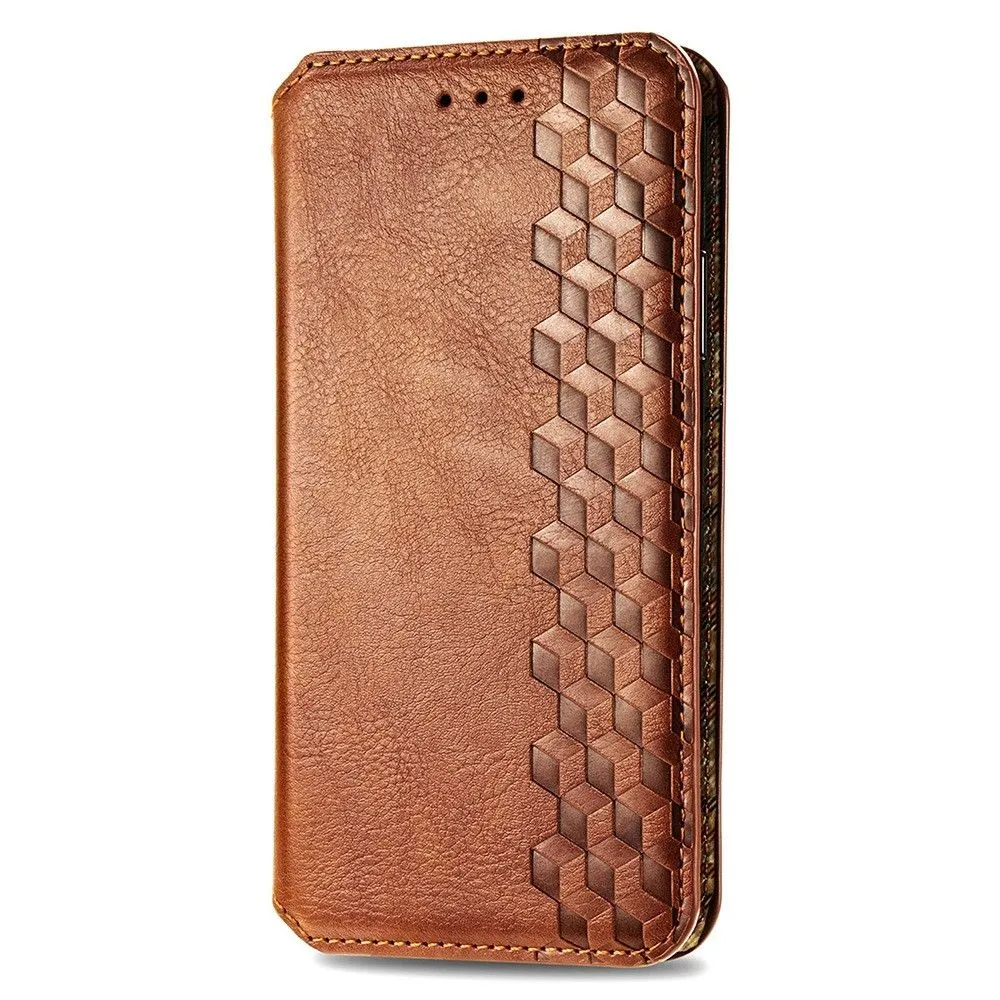 Leather case with a stylish rhombus imprint for Samsung Galaxy M33 5G - Brown