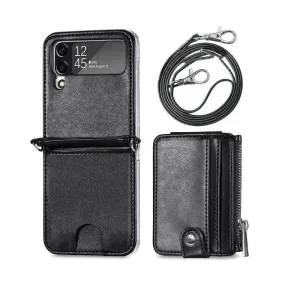 Leather Wallet and Mobile Phone Case for Samsung Z Flip 3 - Black