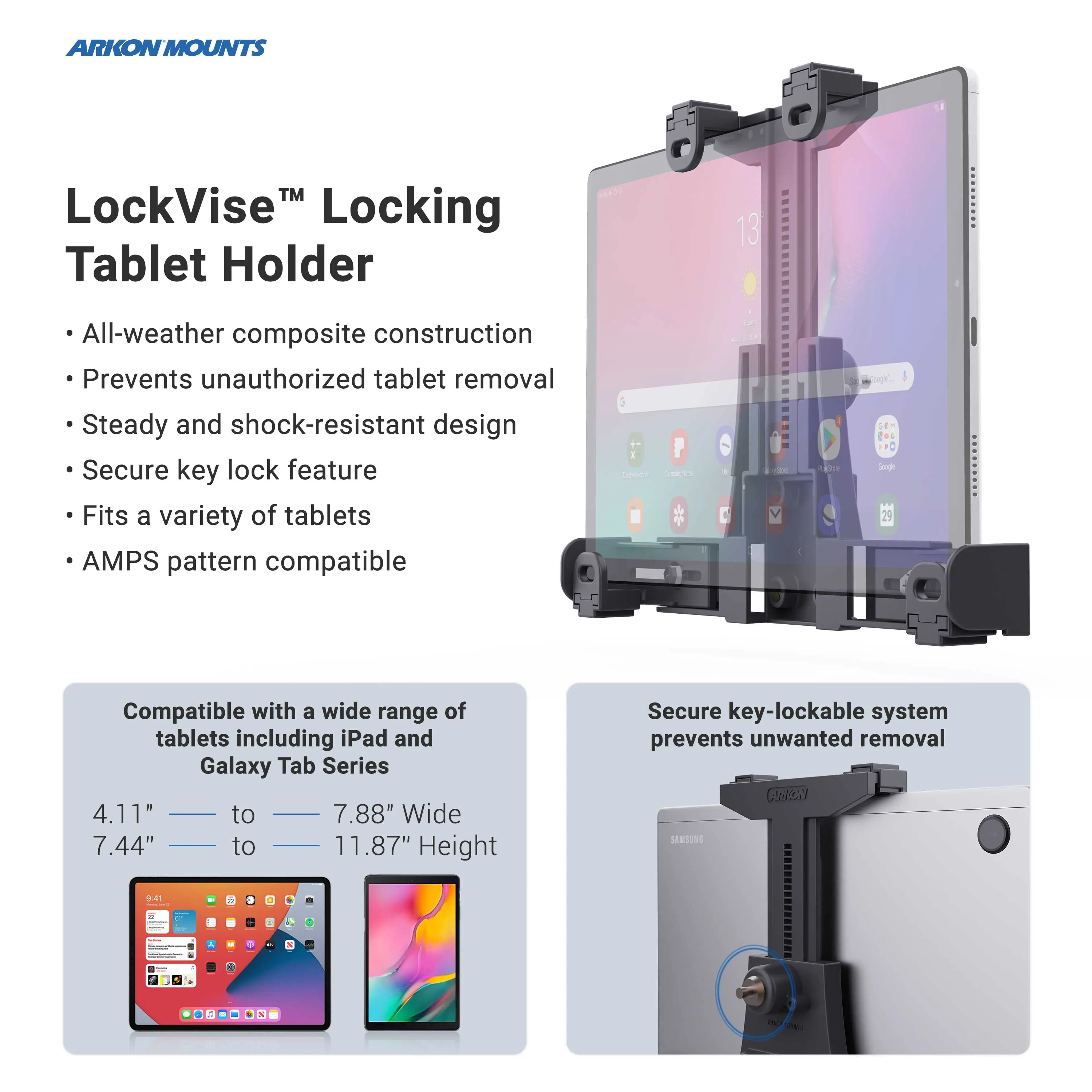 LockVise™ Locking Seat Rail Tablet Mount with 18" Gooseneck