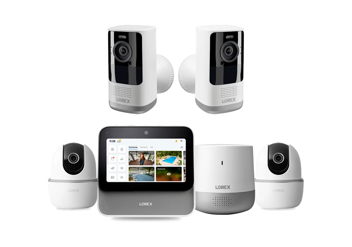 Lorex Smart Home Security Center with 2K Wire-Free Cameras, Two 2K Pan-Tilt Indoor Wi-Fi Security Cameras and Range Extender