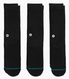 Men's Stance 3 Pack Icon Crew Socks -Black -Large