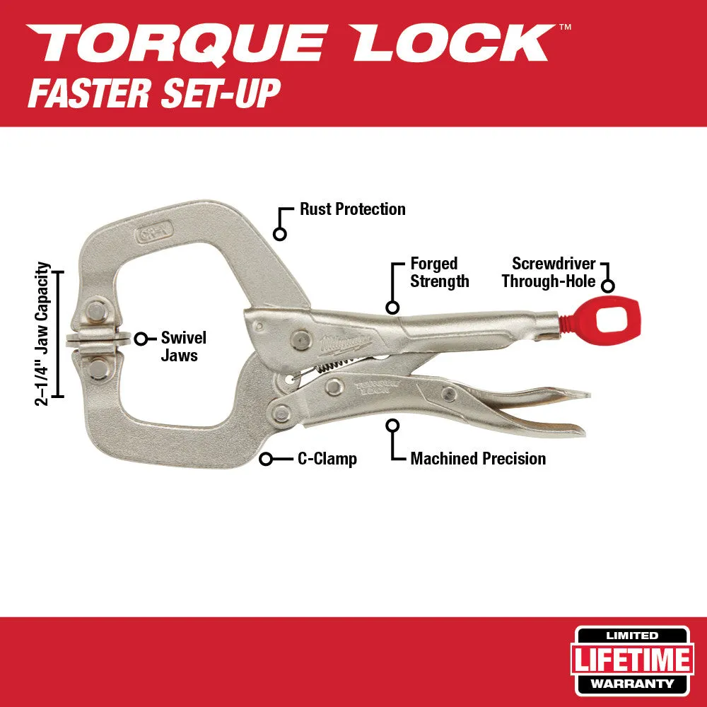 Milwaukee 48-22-3522 6" TORQUE LOCK Locking C-Clamp with Swivel Jaws