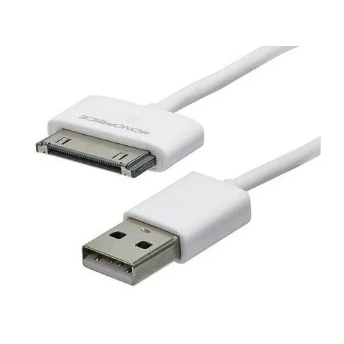 Monoprice 2ft SlimFit USB Sync Cable for all 30pin iPad, iPhone, and iPod, White