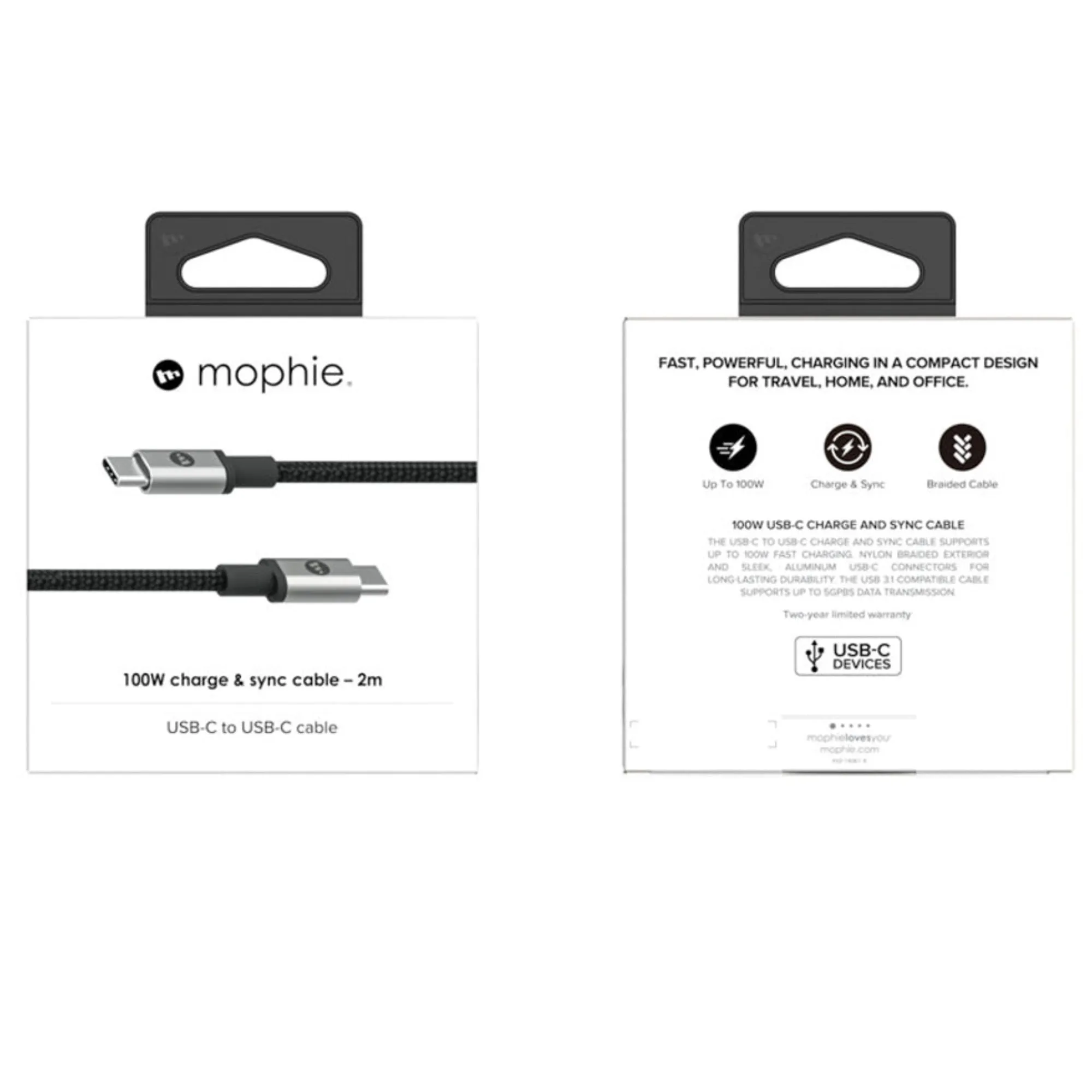 Mophie Cable 100W USB-C to USB-C 3.1 Charge & Sync Cable ( 5GBPS ) High Speed Data Transfer