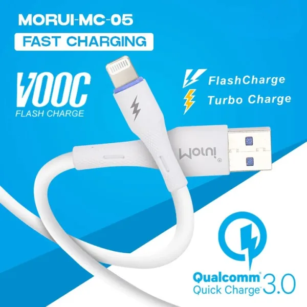 Morui Mc-01 Long 1m Usb To Iphone Data Cable | 3a Output | Qualcomm 3.0 Ultra Fast Charging