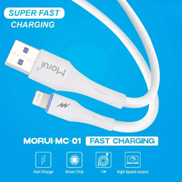 Morui Mc-01 Long 1m Usb To Iphone Data Cable | 3a Output | Qualcomm 3.0 Ultra Fast Charging