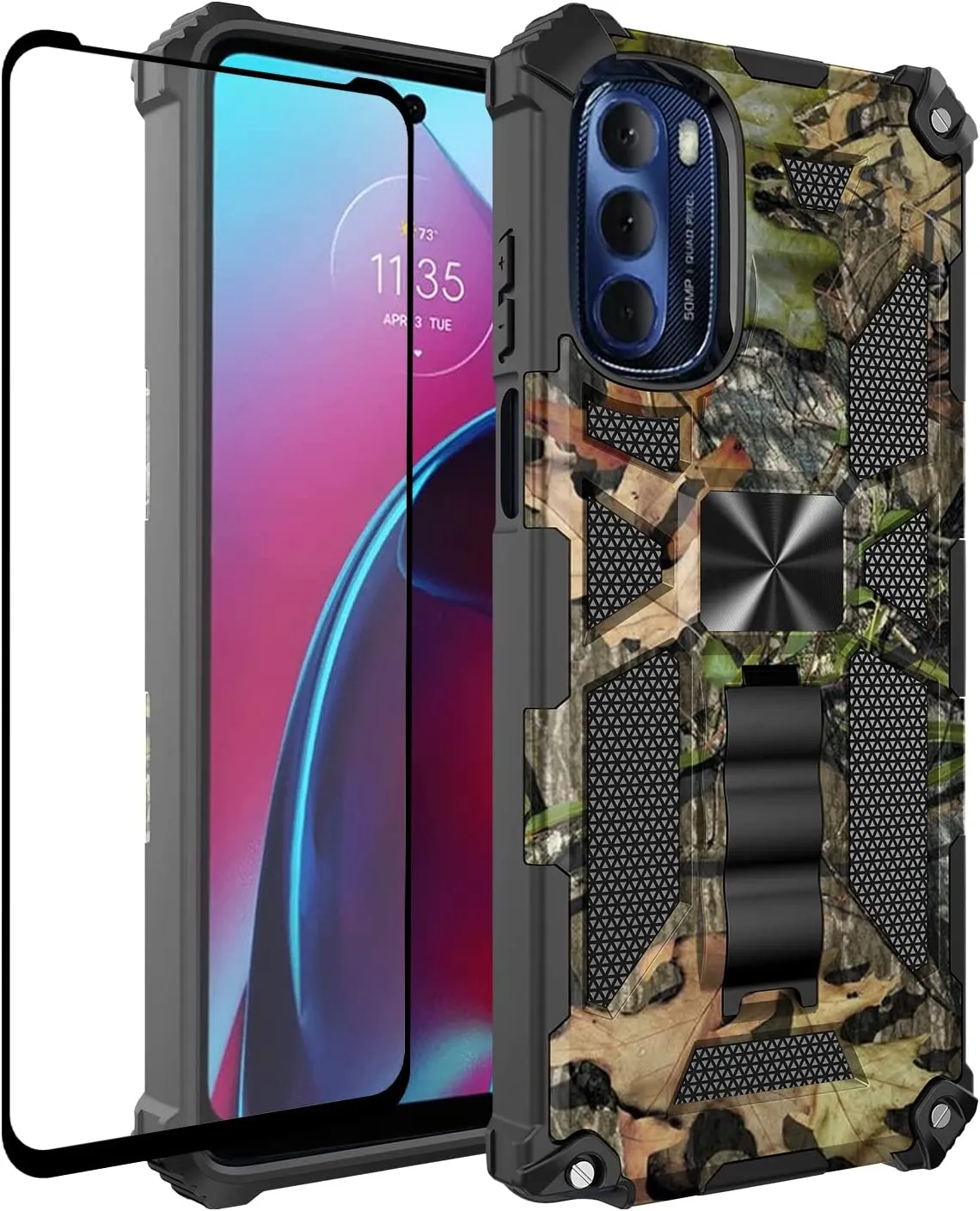 Motorola Edge Plus Case, Moto Edge Glass Screen Protector Man Tree Camo