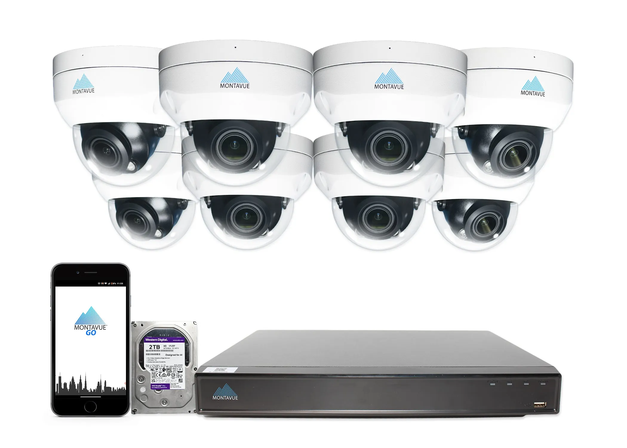 MTD8113-V-AISMD Package | 8MP 4K Smart Varifocal Dome Cameras and 8 Channel 4 Series AI NVR and 2TB HDD