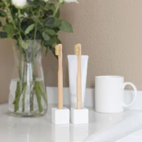 Natural Bristle Toothbrush and Stone Cube Holder