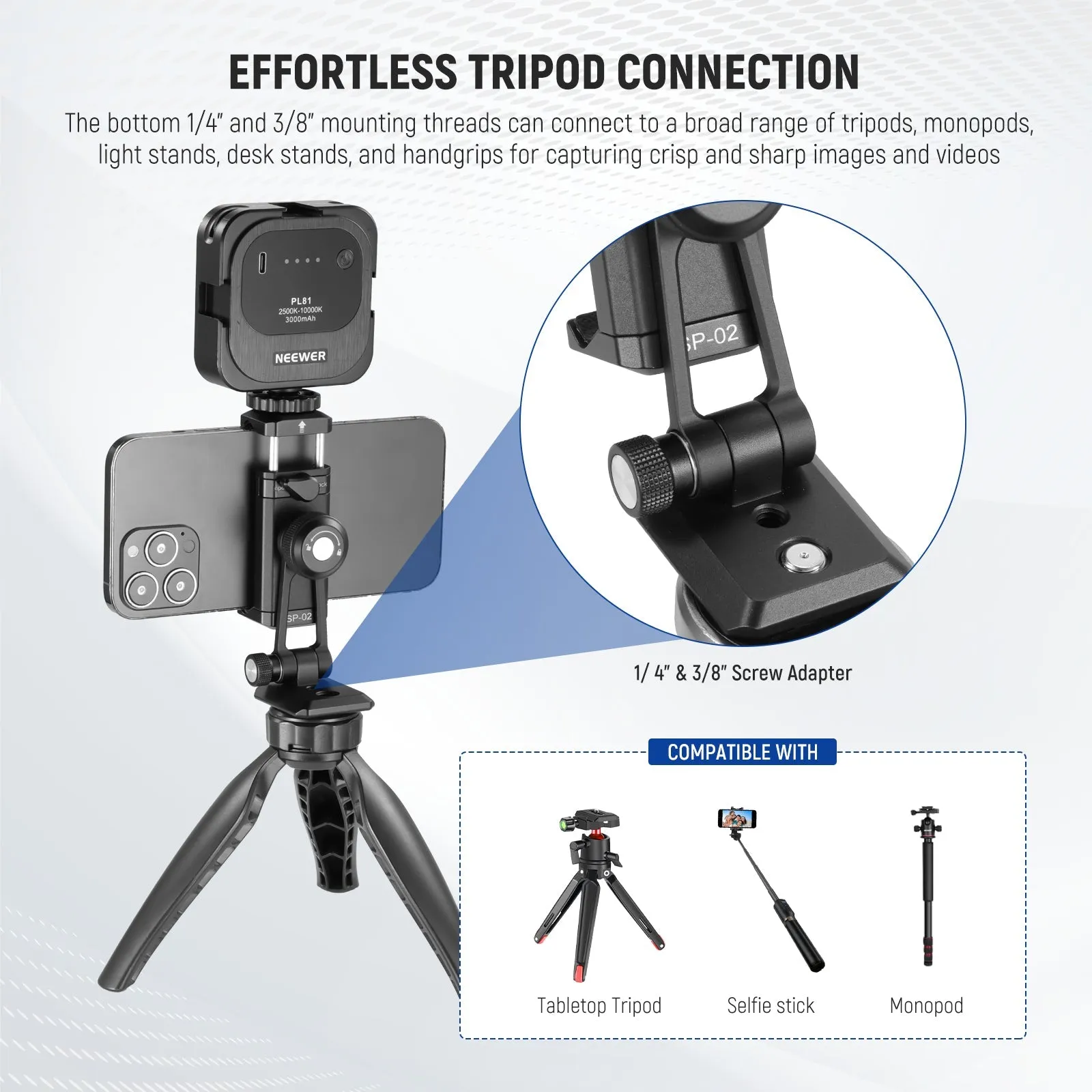 NEEWER SP-02 Smartphone Holder Tripod Mount Adapter