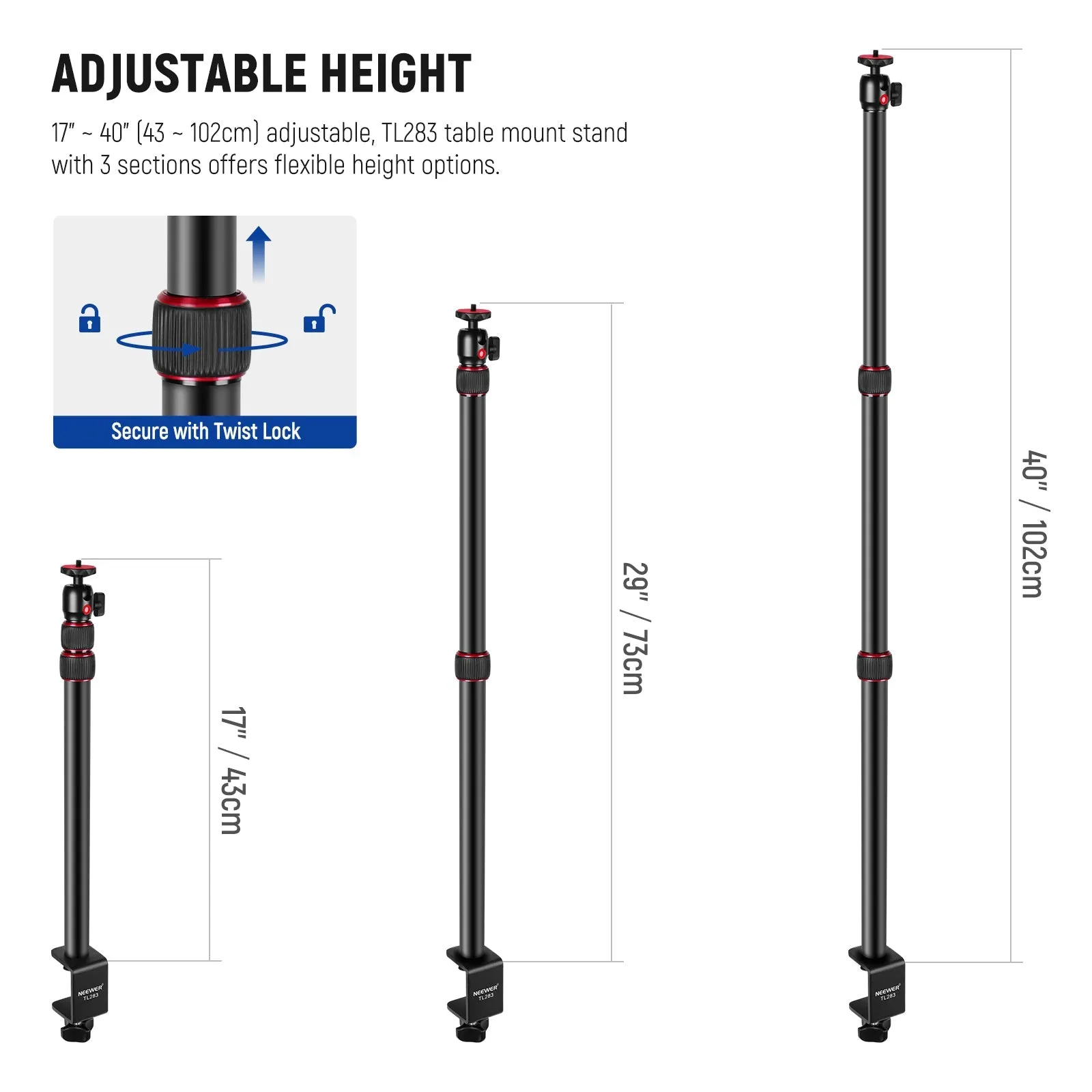 NEEWER TL283 Extendable Camera Desk Light Stand