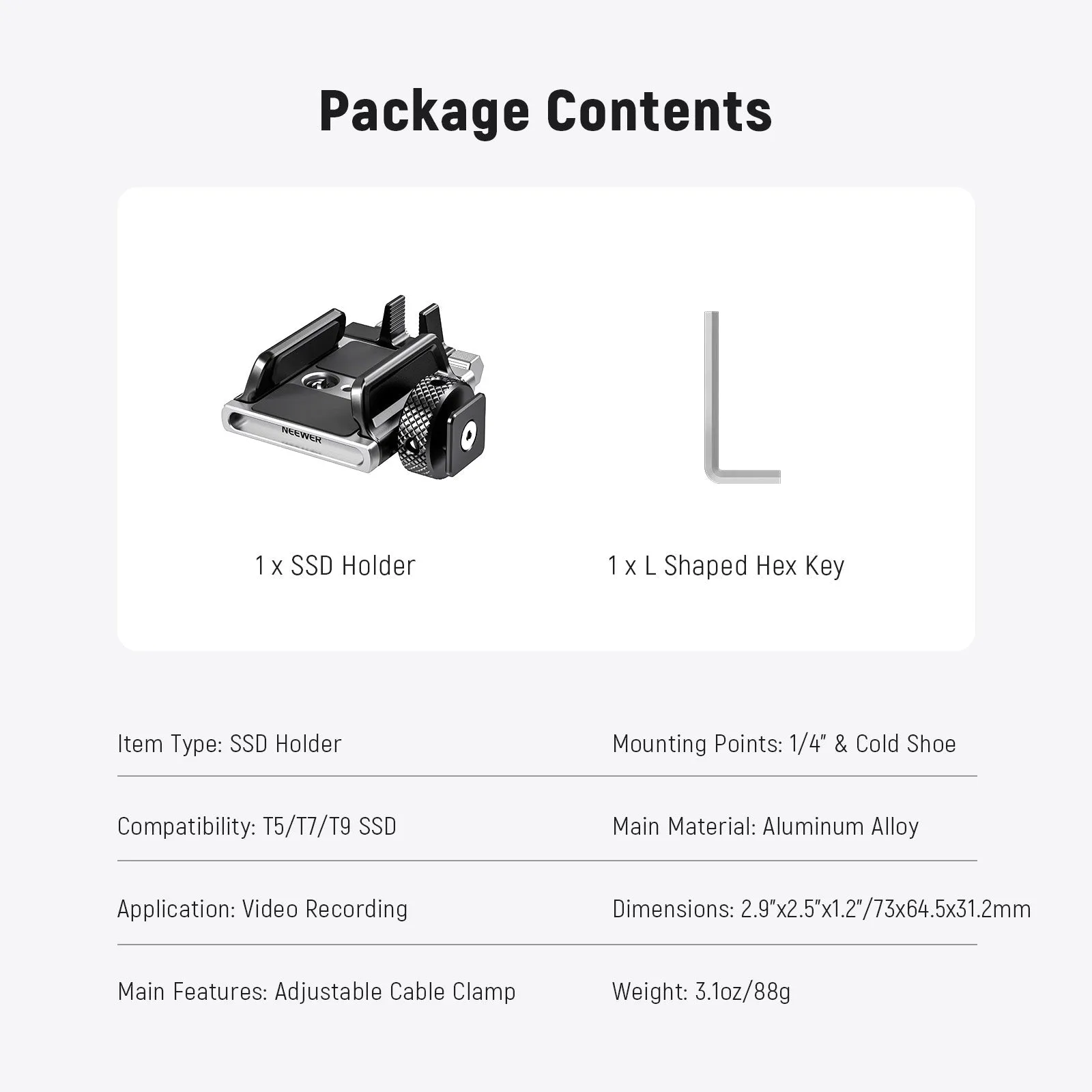 NEEWER UA059 T5/T7/T9 Universal SSD Holder for 15 Pro/15 Pro Max Phone Cage