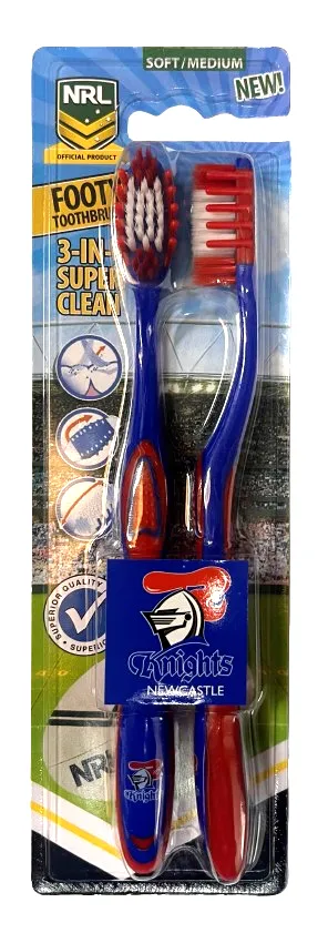 NRL Adult Toothbrush Twin Pack - Newcastle Knights - Set of Two - Soft/Medium