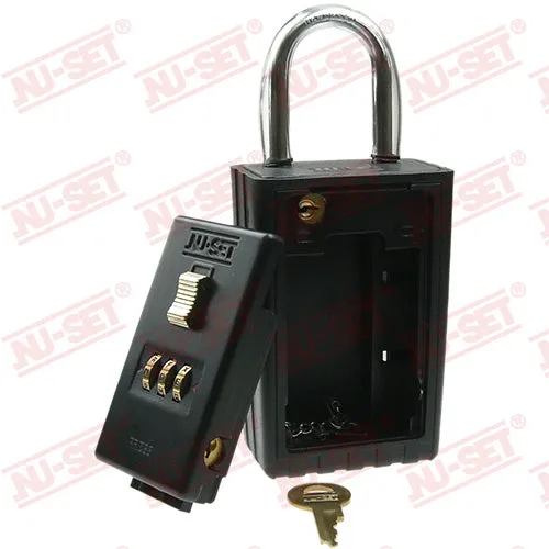 NuSet 3-Alpha Combination Lockbox, Keyed Shackle, Self Scramble